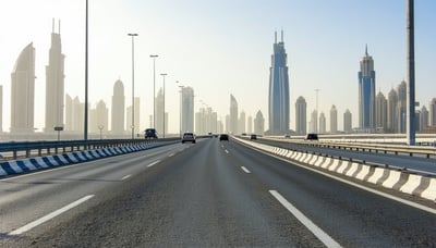 Modern Dubai highway showcasing smooth toll way travel Modern Dubai highway showcasing smooth toll way travel